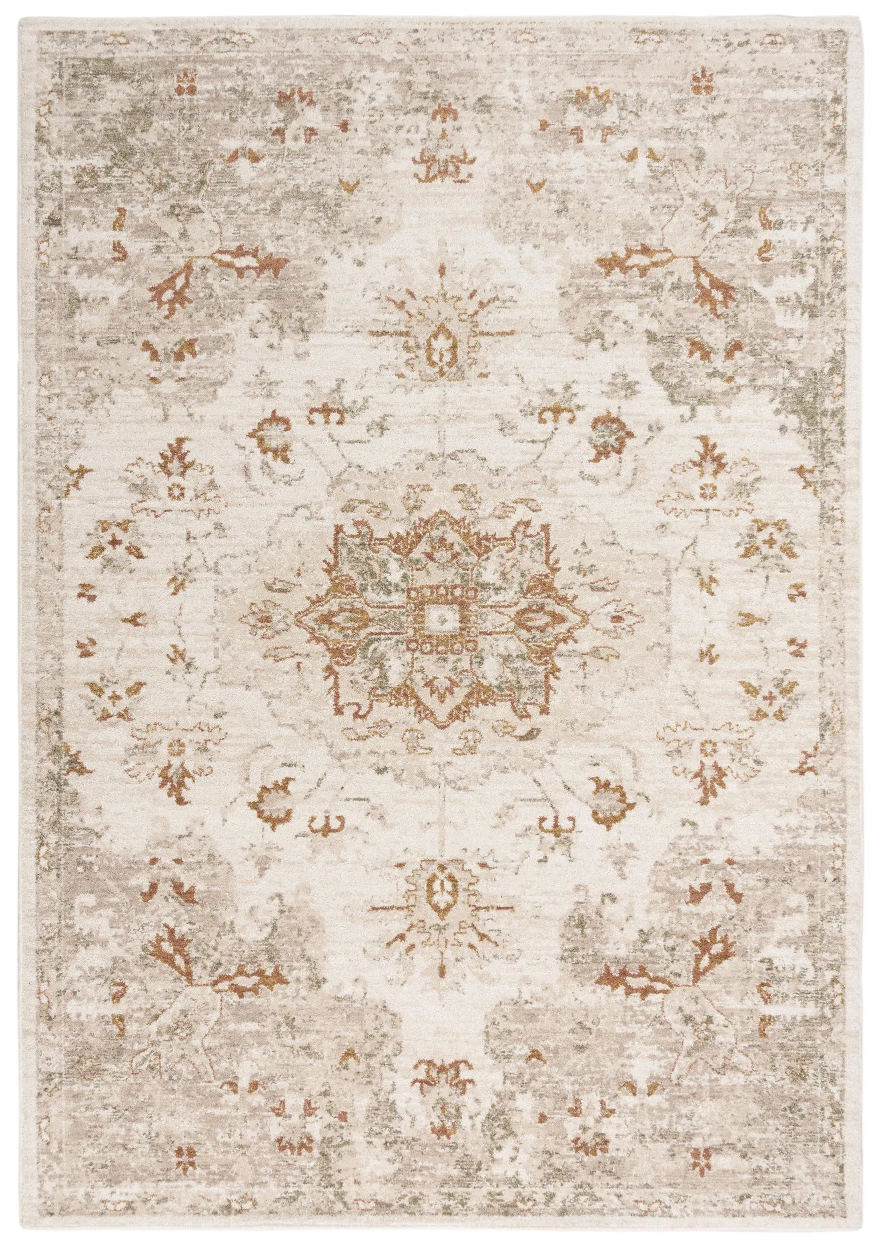 Ventura Beige/Green Medallion Washed Wool 10' x 13' Rectangle Rug