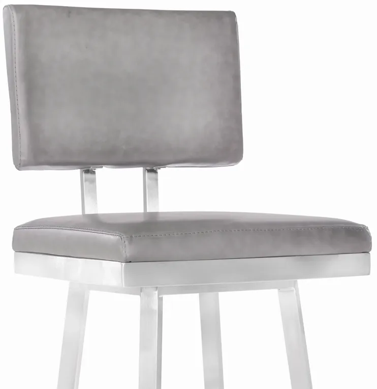 Balboa 26" Counter Height Swivel Vintage Grey and Brushed Stainless Steel Bar Stool 