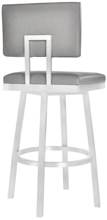 Balboa 26" Counter Height Swivel Vintage Grey and Brushed Stainless Steel Bar Stool 