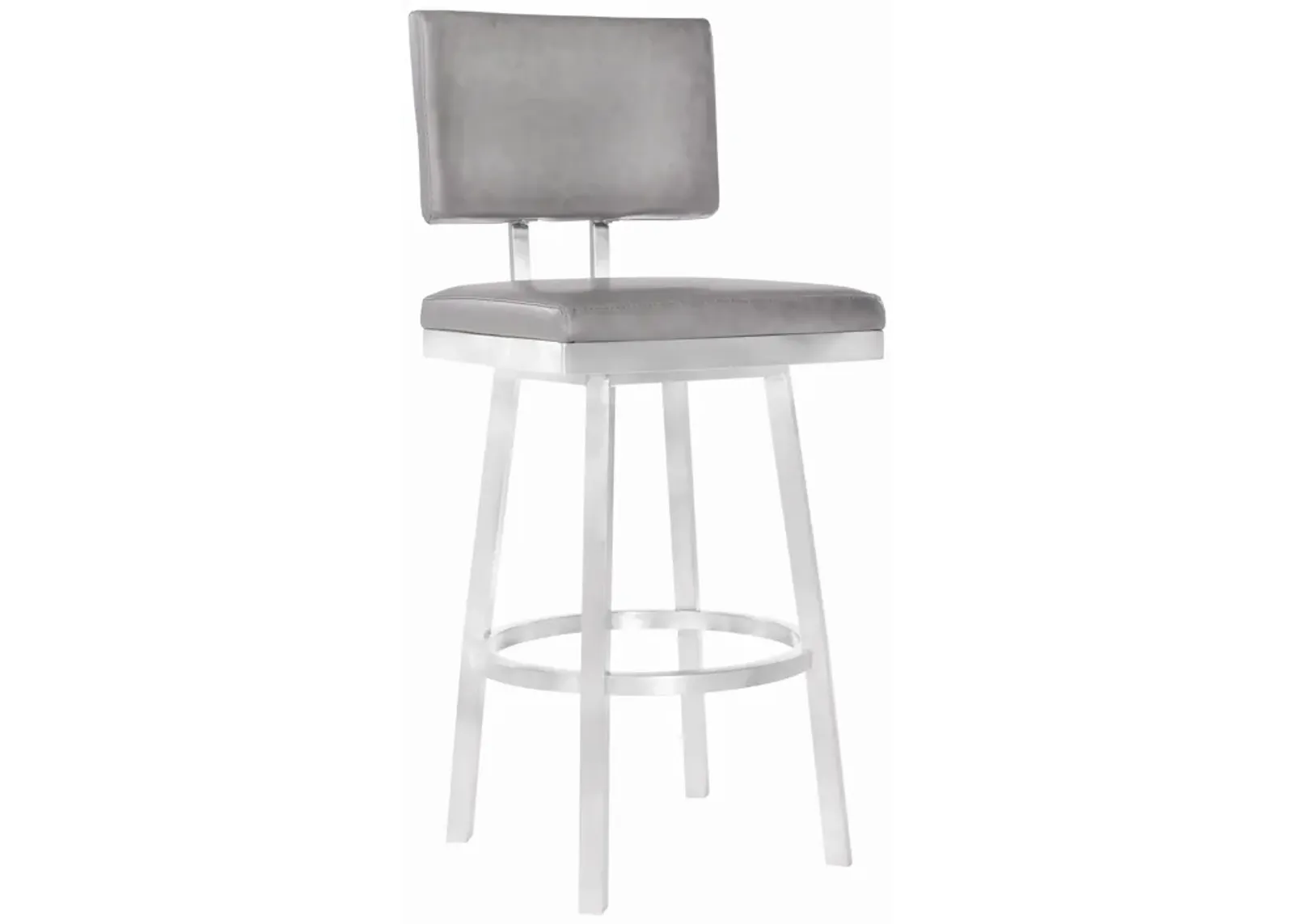 Balboa 26" Counter Height Swivel Vintage Grey and Brushed Stainless Steel Bar Stool 