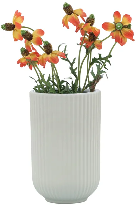 Ceramic, 7"h Ridged Vase, White