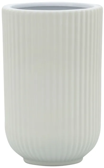 Ceramic, 7"h Ridged Vase, White