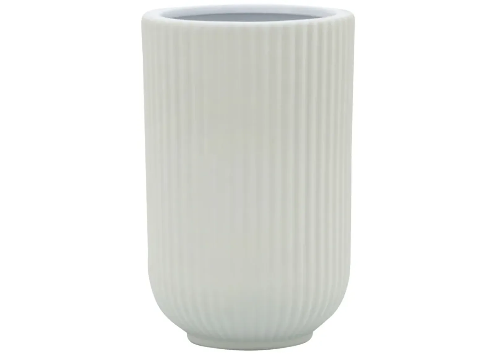 Ceramic, 7"h Ridged Vase, White