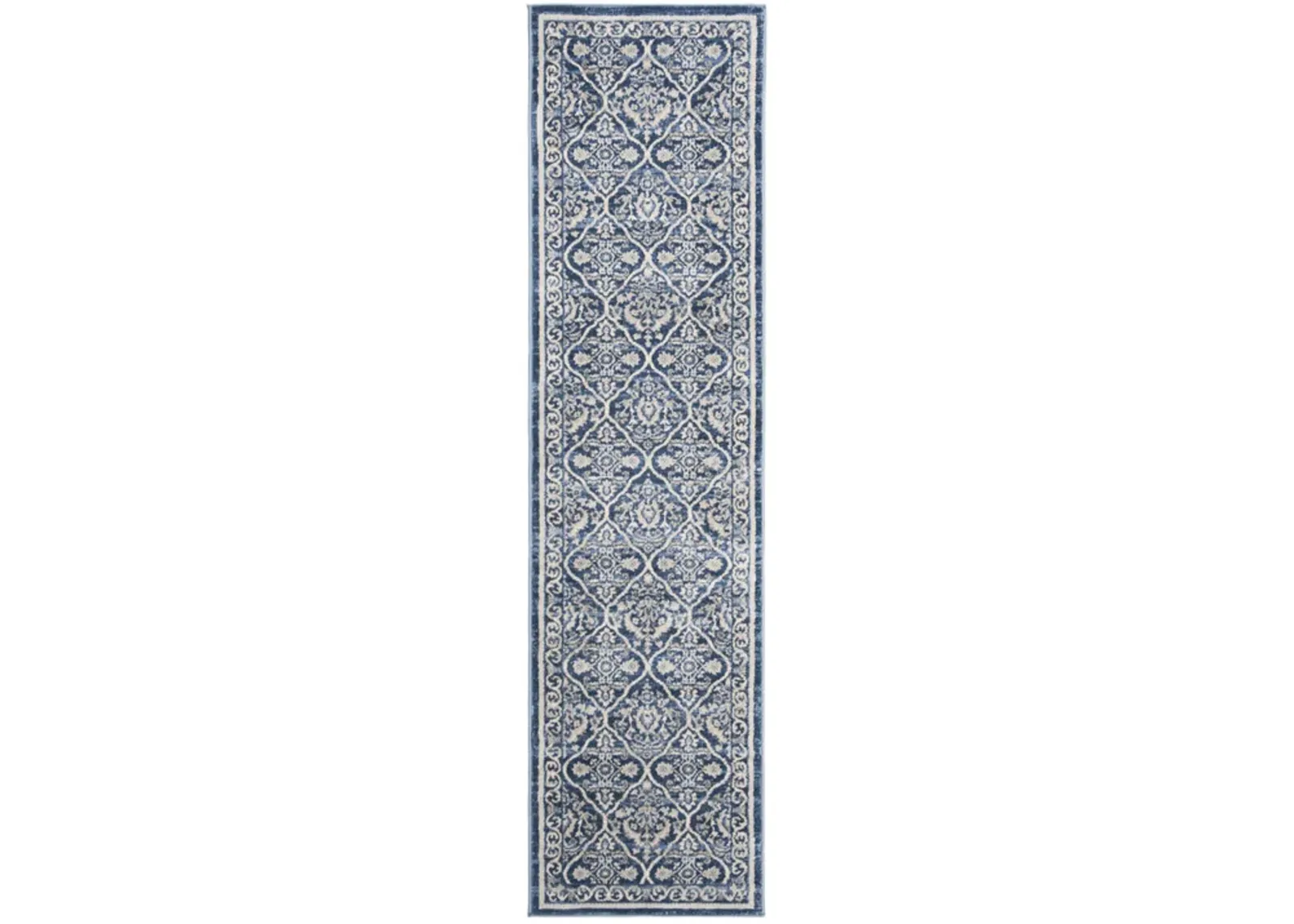 Brentwood 870 Navy / Light Grey 2' X 12' Runner Powerloomed Rug