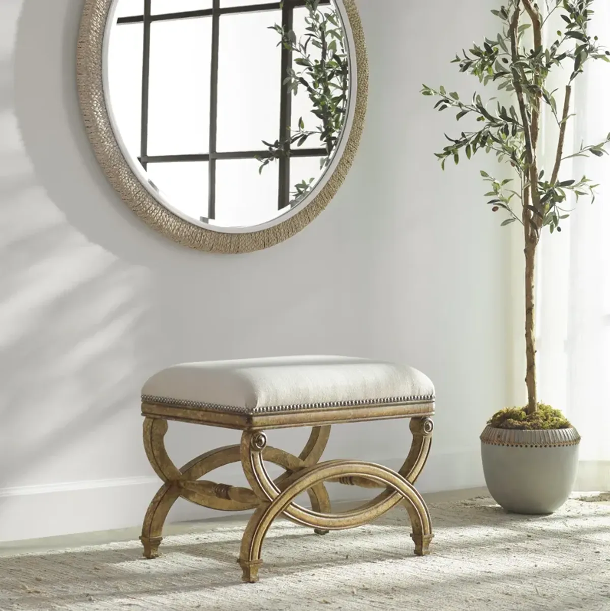 Karline Natural Linen Small Bench