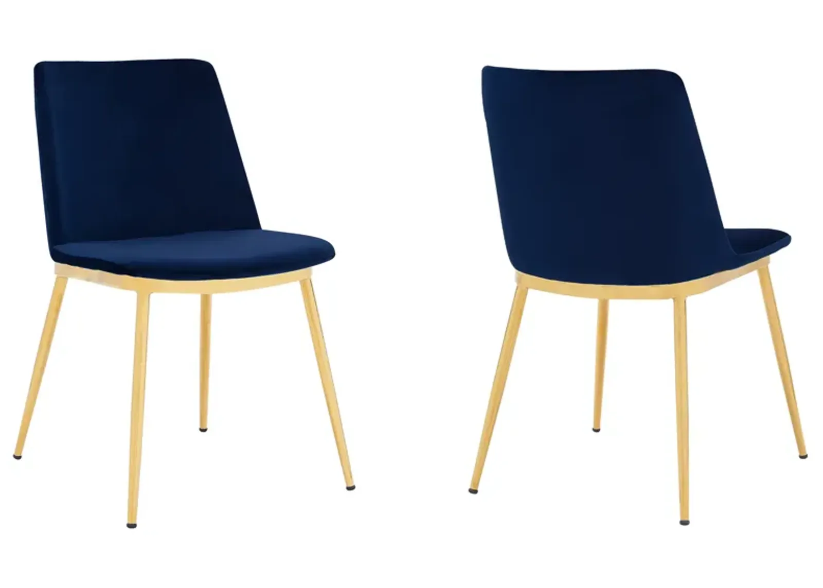 Messina Modern Blue Velvet and Gold Metal Leg Dining Room Chairs - Set of 2