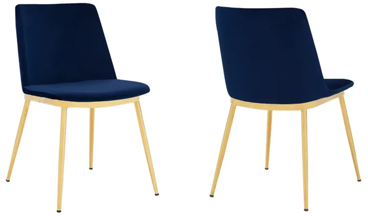 Messina Modern Blue Velvet and Gold Metal Leg Dining Room Chairs - Set of 2