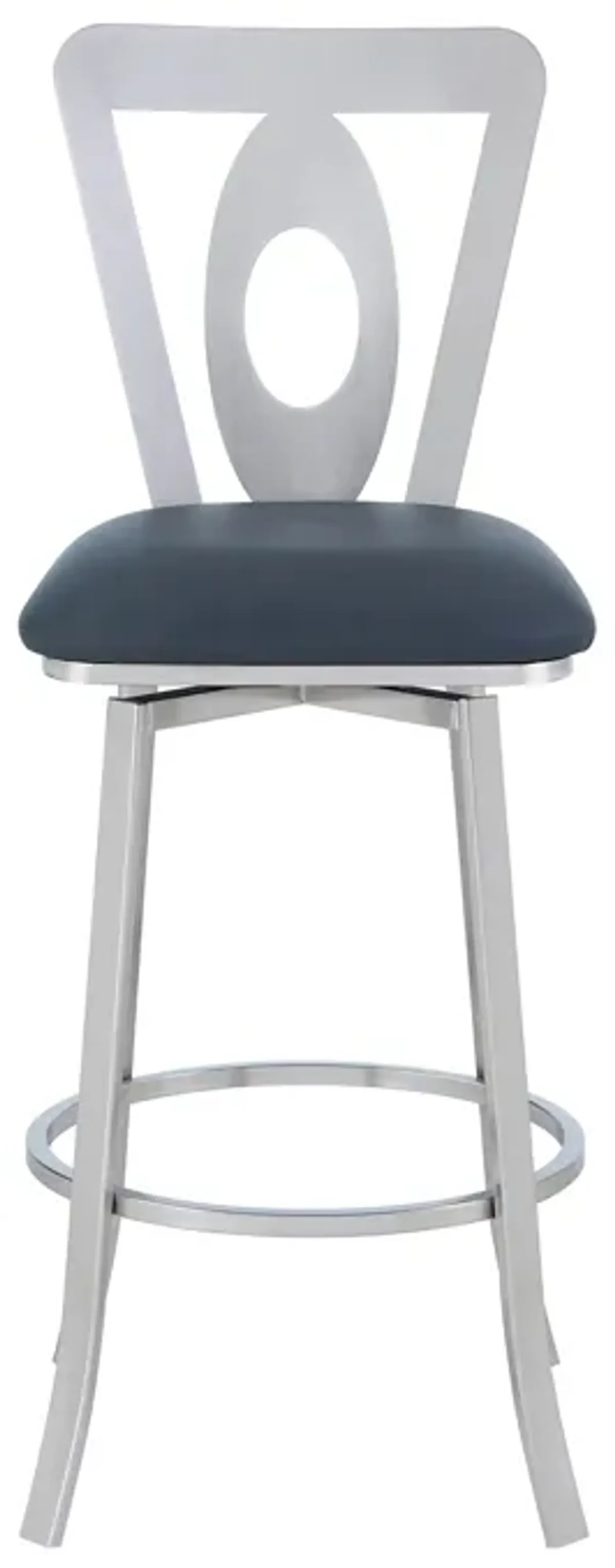 Lola Contemporary 30" Bar Height Barstool in Brushed Stainless Steel Finish and Gray Faux Leather