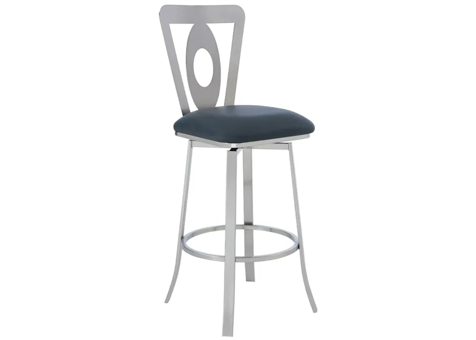 Lola Contemporary 30" Bar Height Barstool in Brushed Stainless Steel Finish and Gray Faux Leather