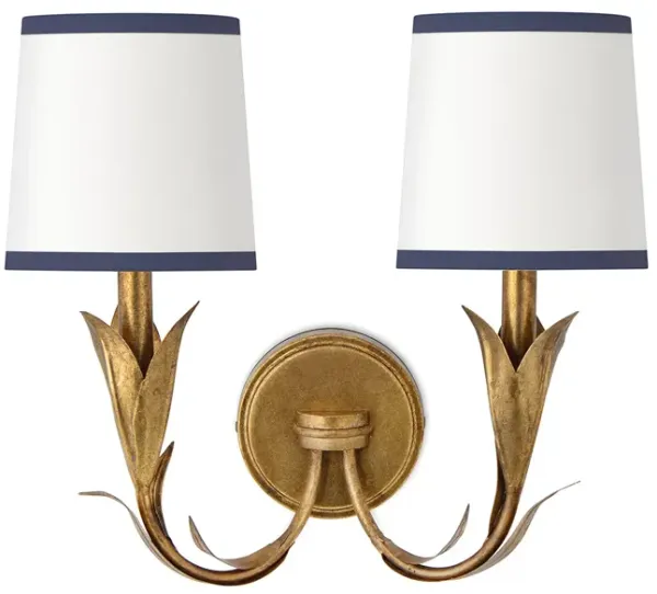 River Reed Sconce Double (Antique Gold Leaf with Navy Shade)