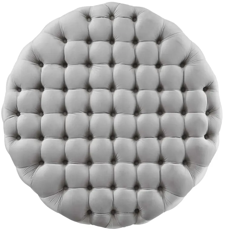 Amour Tufted Button Large Round Performance Velvet Ottoman