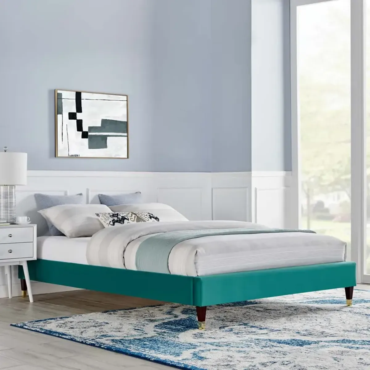 Harlow Twin Performance Velvet Platform Bed Frame