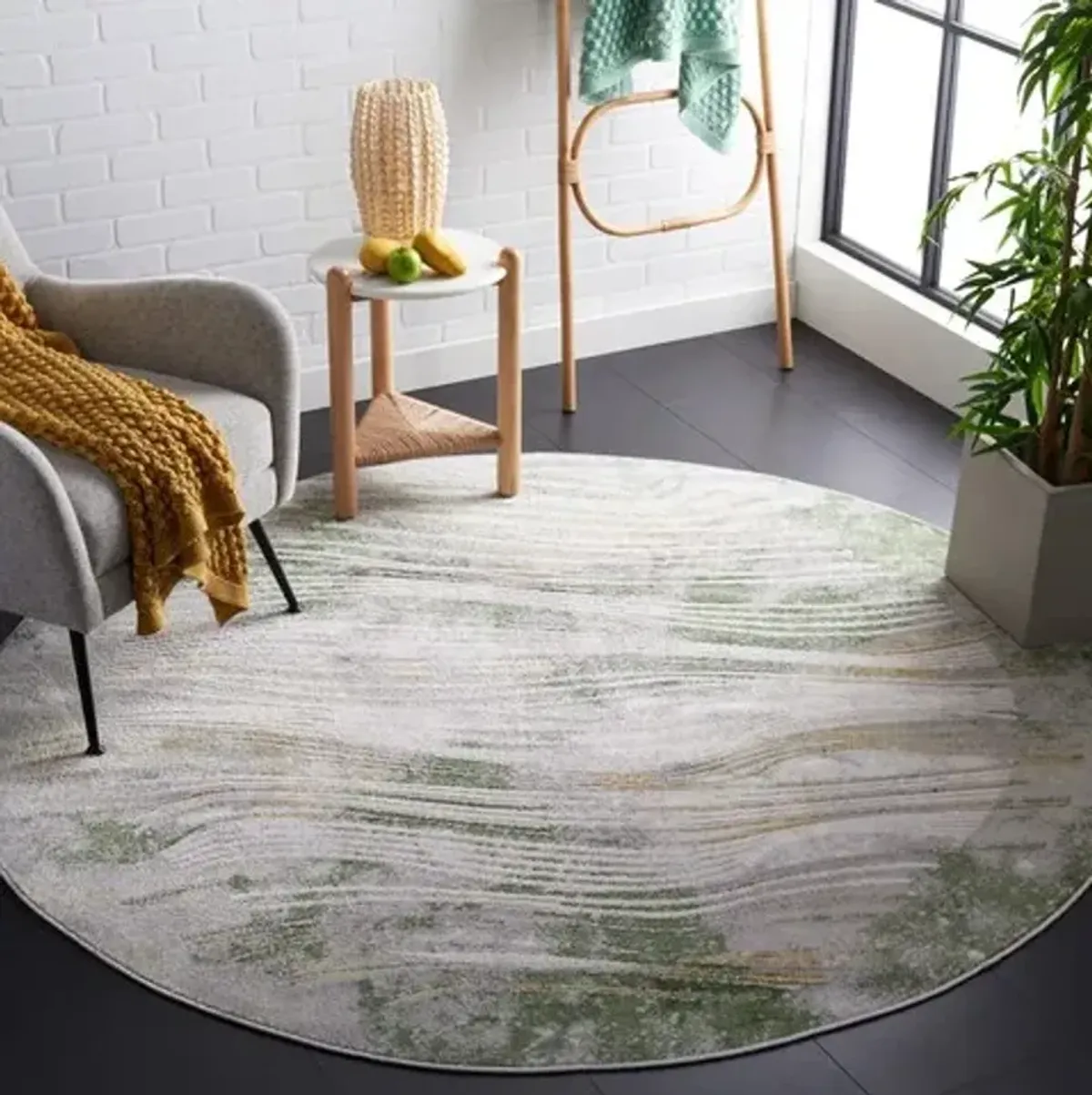 PALMA 316 Green 6'-7' X 6'-7' Round Round Rug