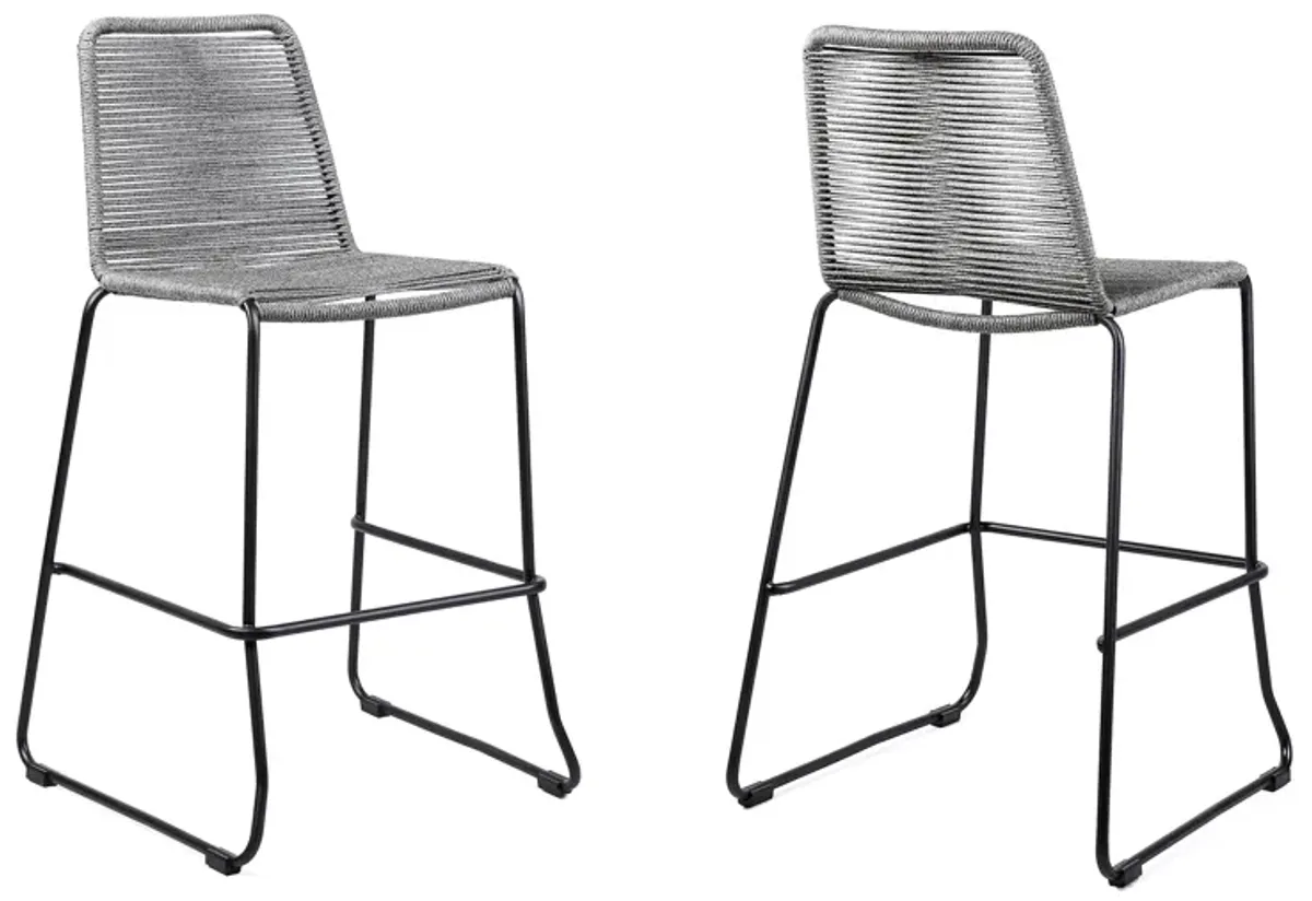 Shasta 30" Outdoor Metal and Grey Rope Stackable Barstool - Set of 2