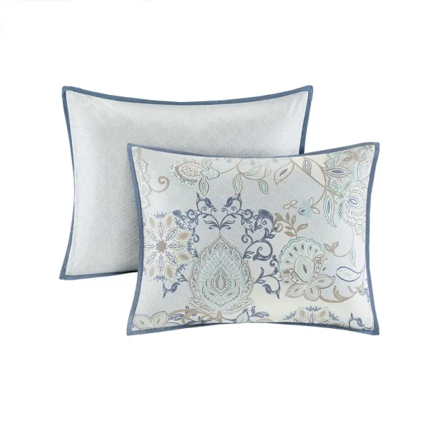 Madison Park Isla Blue 8 Piece Cotton Floral Printed Reversible Comforter Set