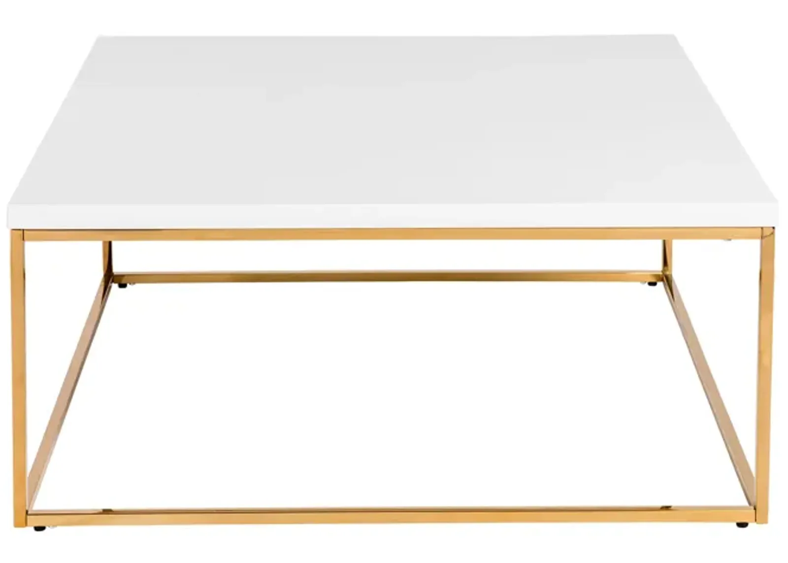 Teresa Square Coffee Table in White with Brushed High Gloss Gold Stainless Steel Frame