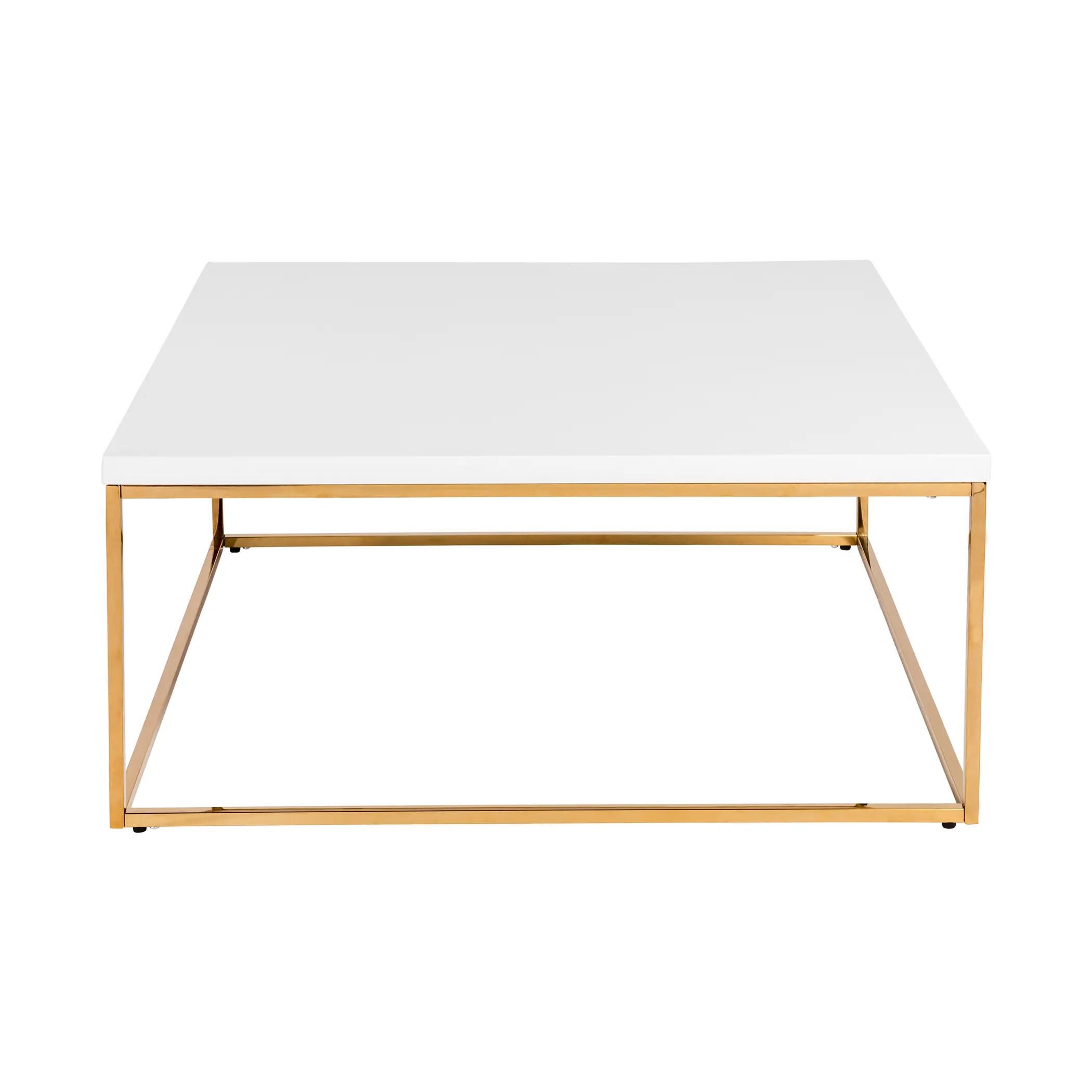 Teresa Square Coffee Table in White with Brushed High Gloss Gold Stainless Steel Frame