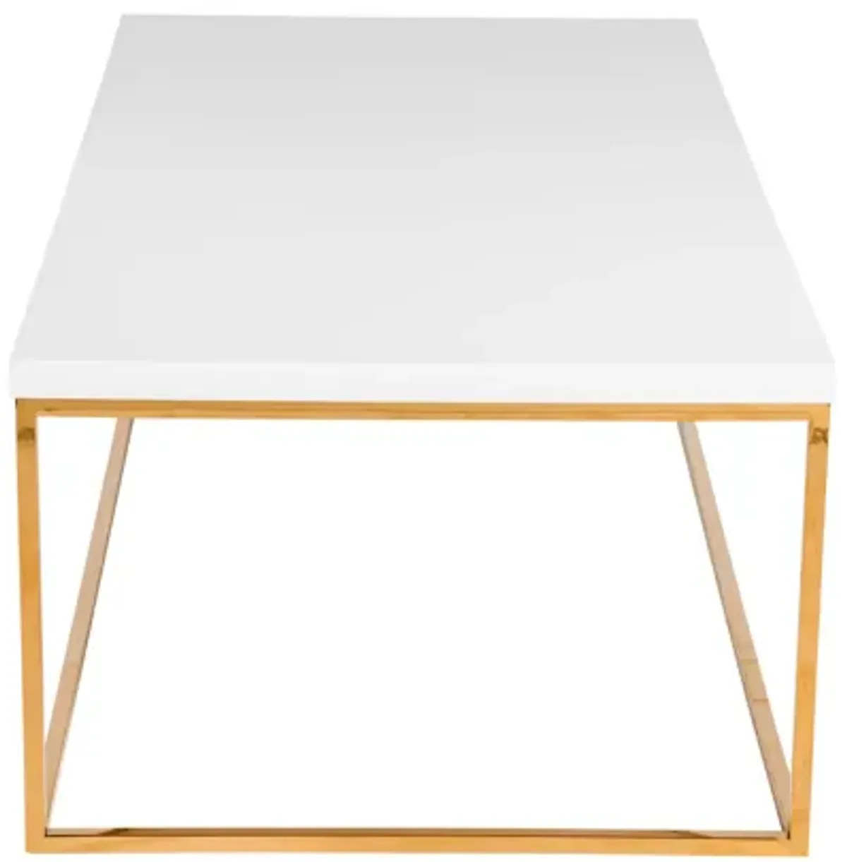 Teresa Rectangular Coffee Table in High Gloss White with Brushed High Gloss Gold Stainless Steel Base