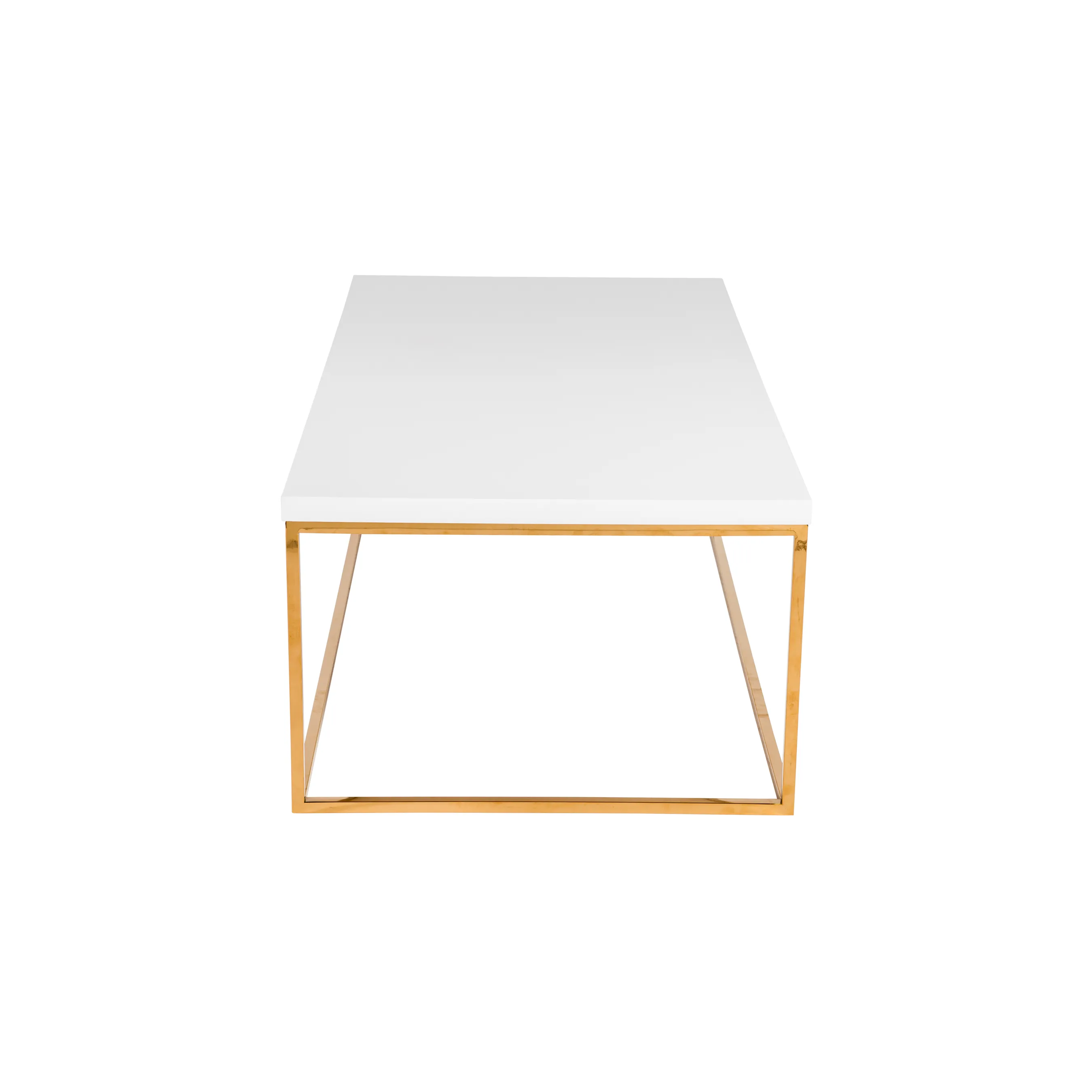 Teresa Rectangular Coffee Table in High Gloss White with Brushed High Gloss Gold Stainless Steel Base