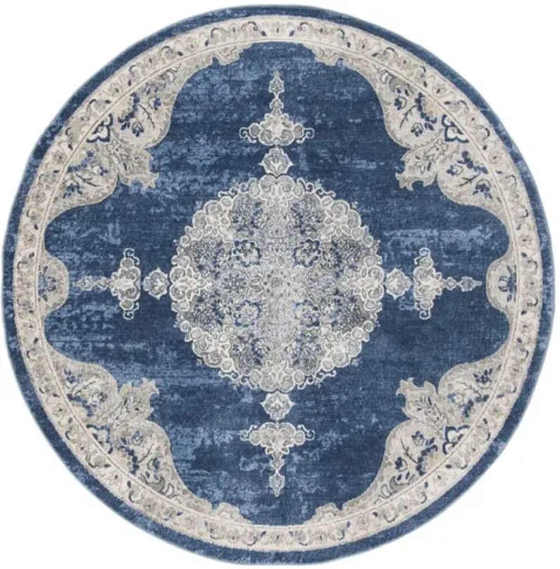 Brentwood 867 Navy / Light Grey 9' X 9' Round Round Powerloomed Rug