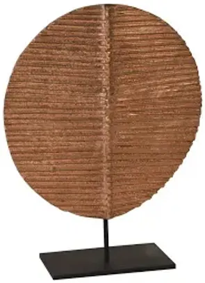 carved round leaf on metal stand, sm