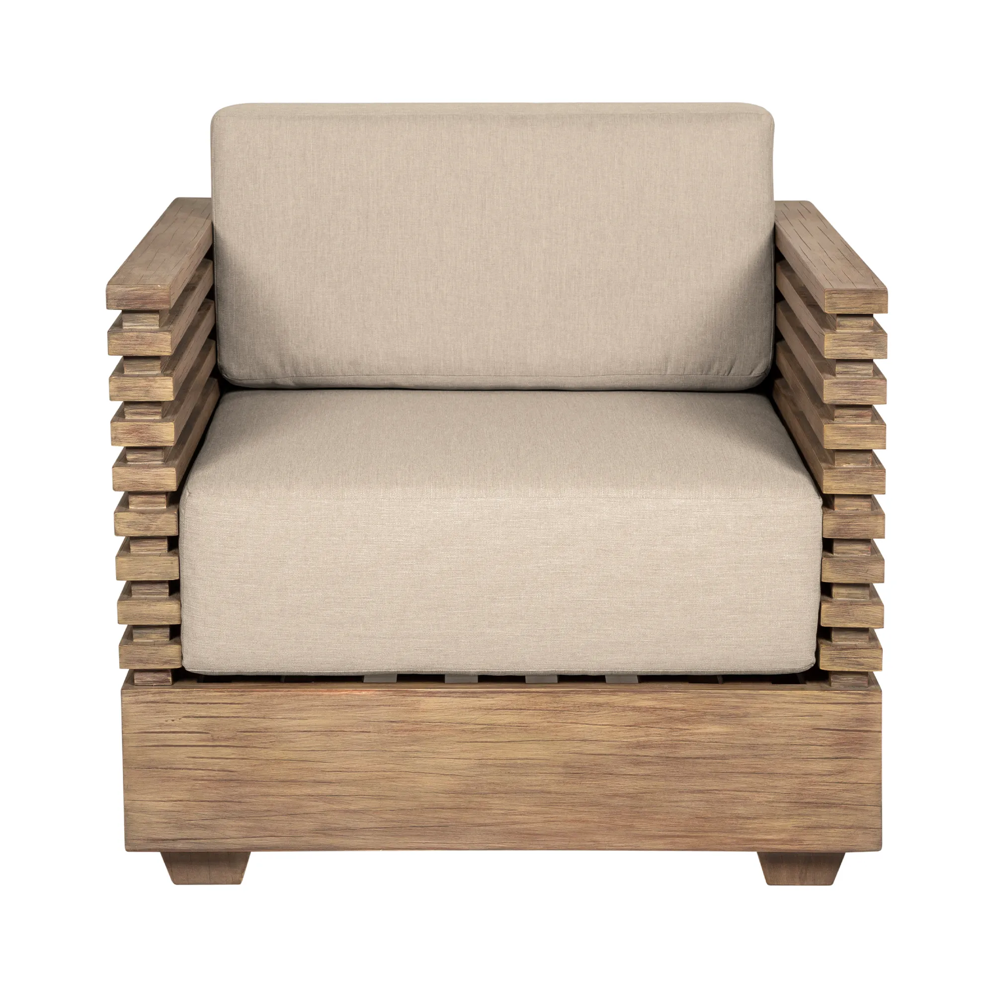 Vivid Outdoor Patio Chair in Light Eucalyptus Wood with Taupe Olefin Cushions