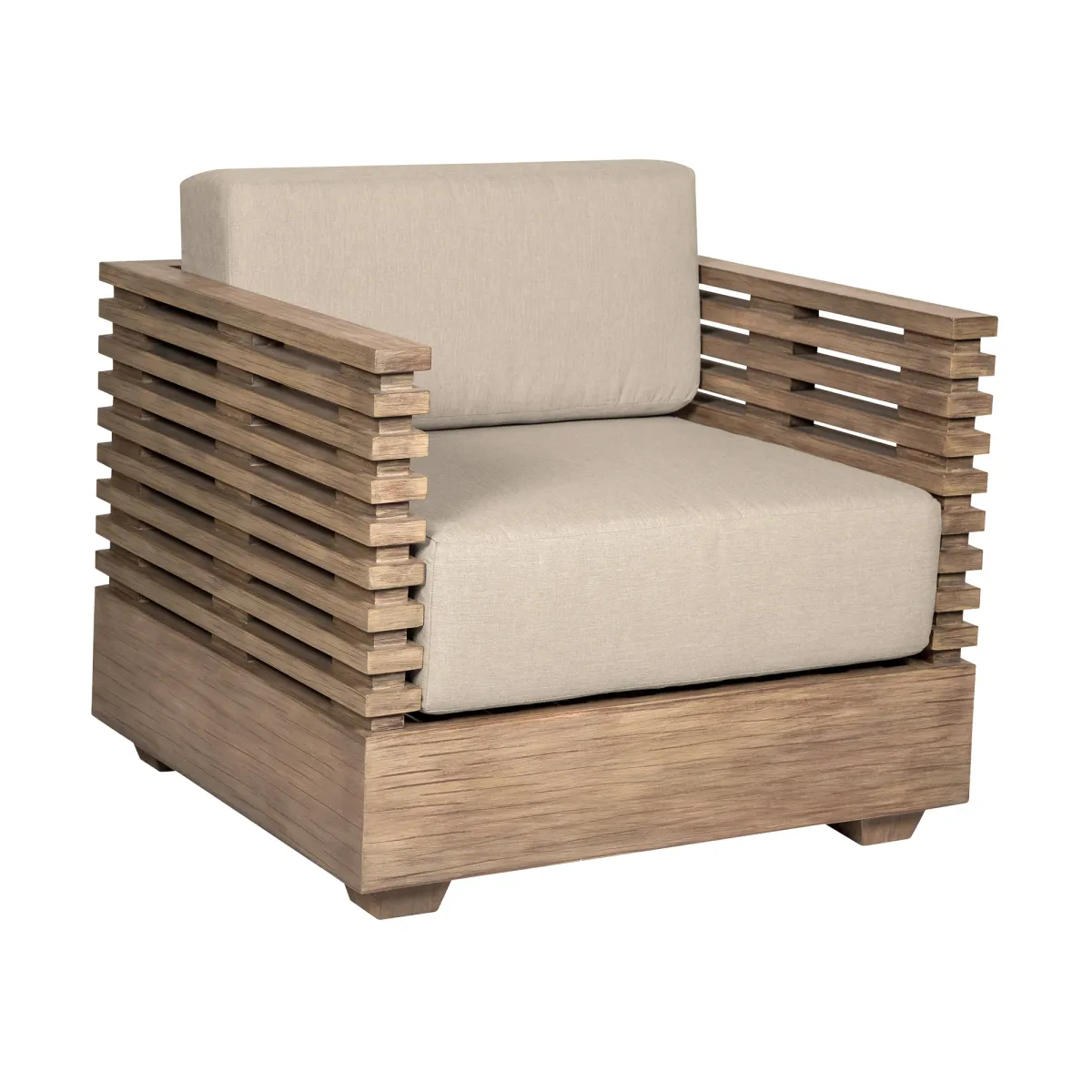 Vivid Outdoor Patio Chair in Light Eucalyptus Wood with Taupe Olefin Cushions