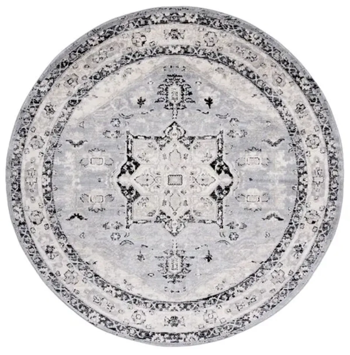 Brentwood 852 Silver / Black 6'-7" X 6'-7" Round Round Powerloomed Rug