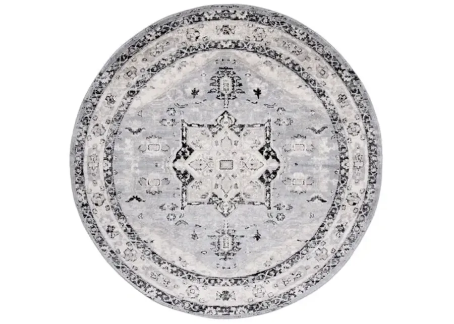 Brentwood 852 Silver / Black 6'-7" X 6'-7" Round Round Powerloomed Rug