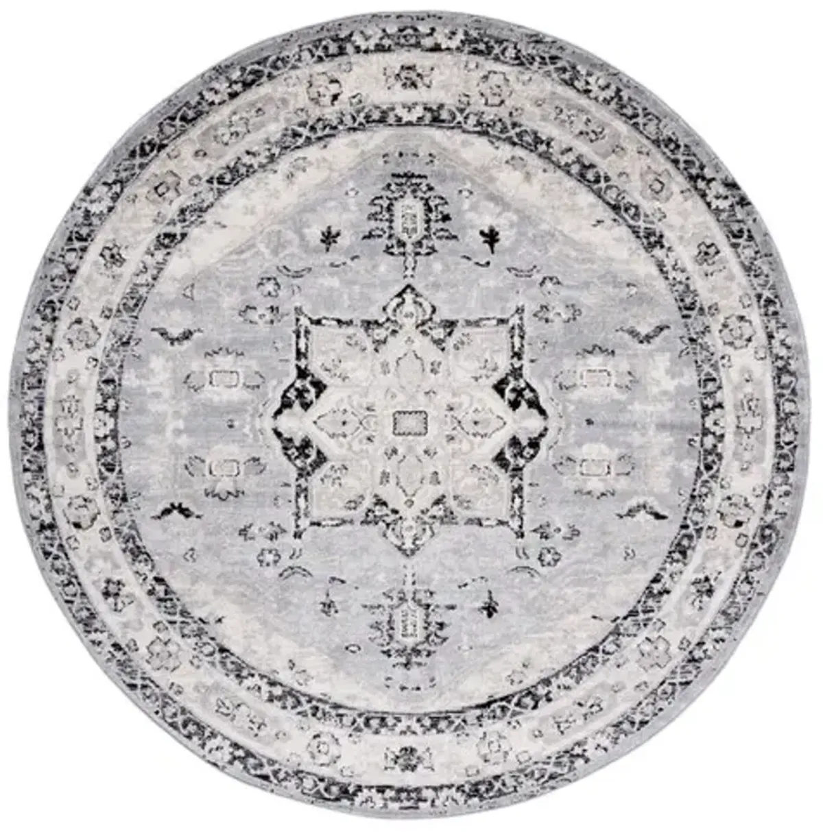 Brentwood 852 Silver / Black 6'-7" X 6'-7" Round Round Powerloomed Rug