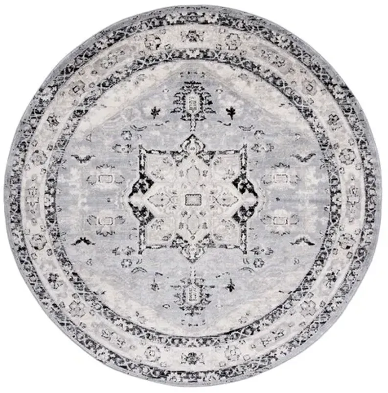 Brentwood 852 Silver / Black 6'-7" X 6'-7" Round Round Powerloomed Rug