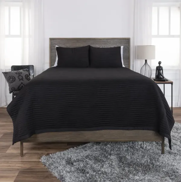 Parker- Black Queen Geometric Black  Quilt -  Set of 3