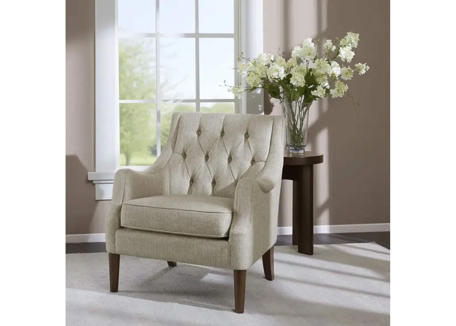 Madison Park Qwen Beige Button Tufted Accent Chair