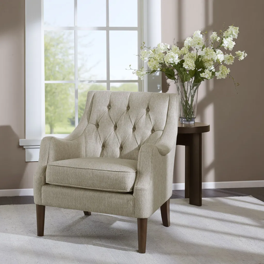 Madison Park Qwen Beige Button Tufted Accent Chair