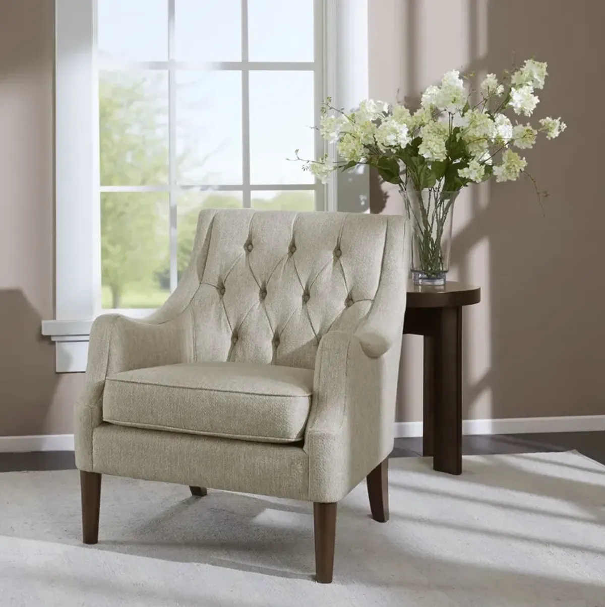 Madison Park Qwen Beige Button Tufted Accent Chair