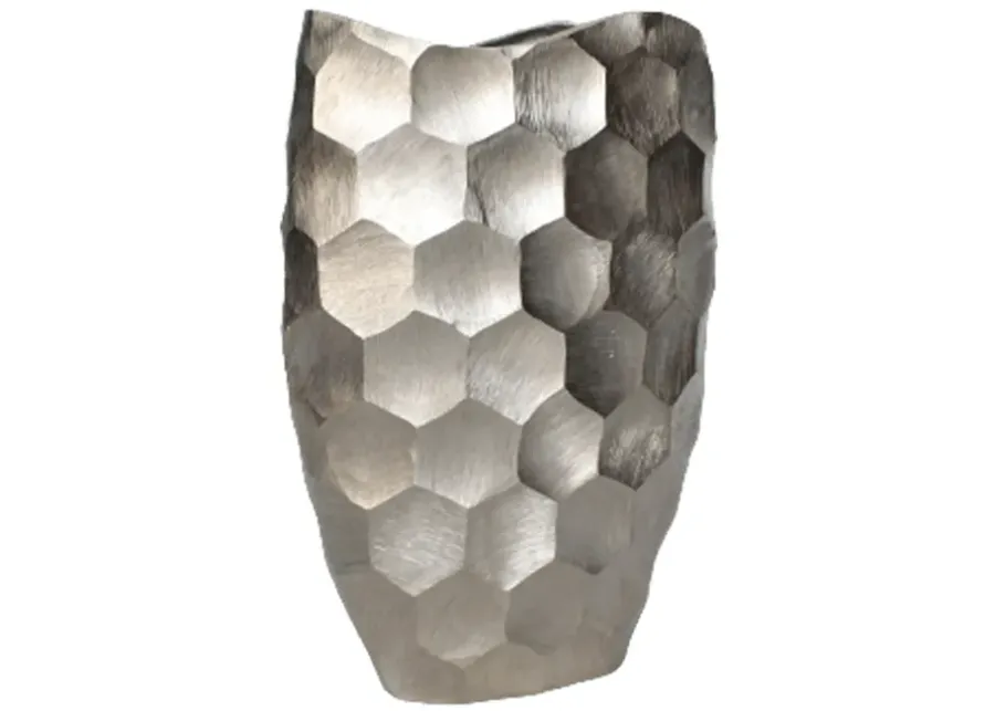 Metal, 20" Honeycomb Vase, Siver