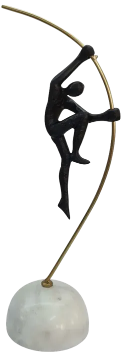 Metal, 16" Gymnast On Pole, Black/gold