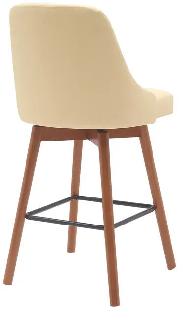 Sicily 26" Swivel Walnut Wood Counter Stool in Cream Faux Leather