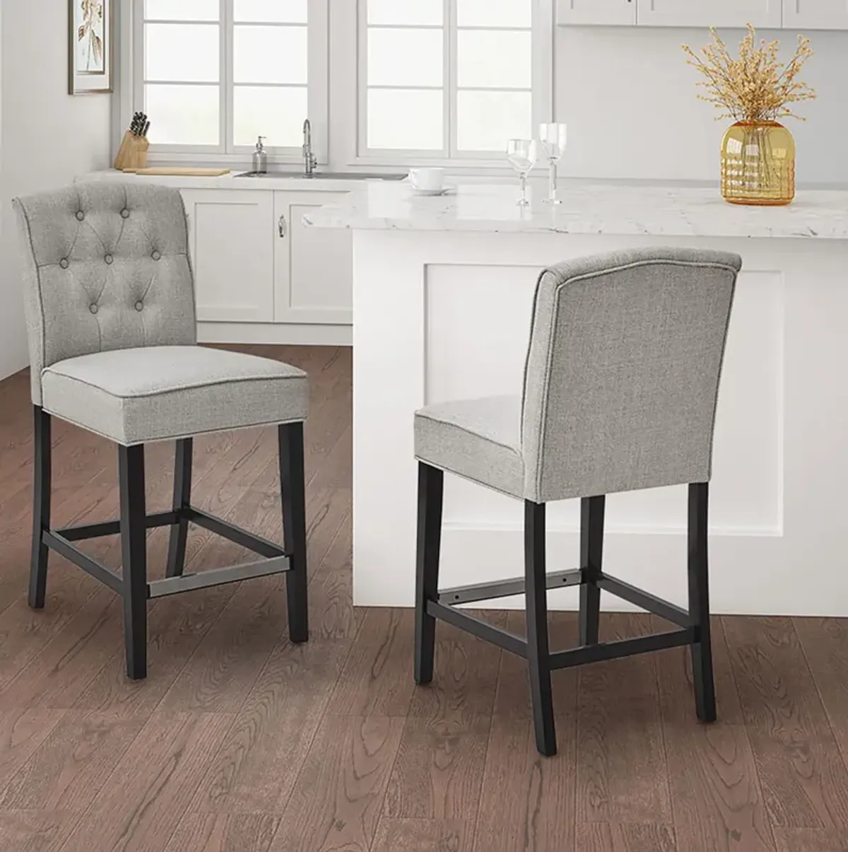 Madison Park Marian Light Grey Tufted Counter Stool