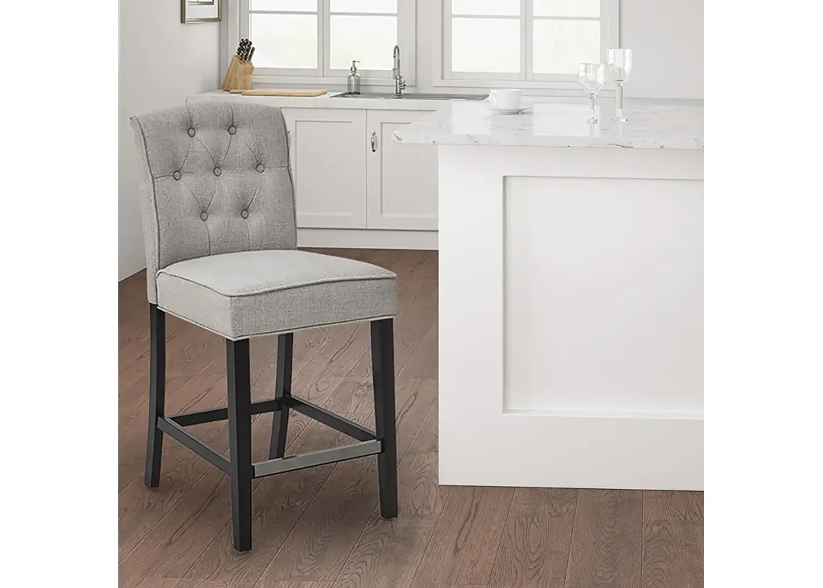 Madison Park Marian Light Grey Tufted Counter Stool