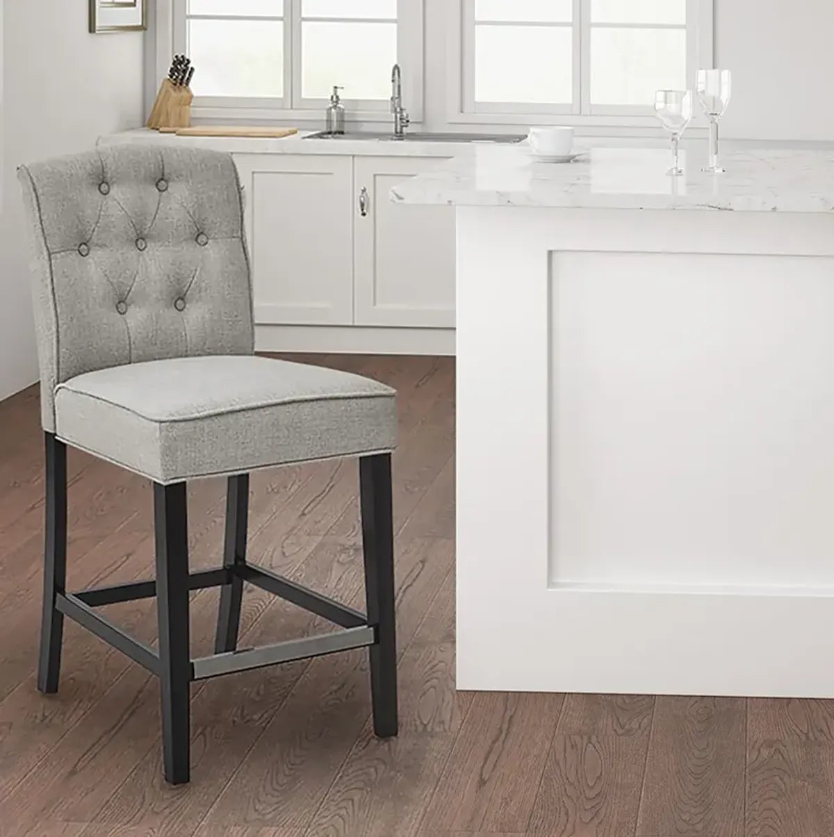 Madison Park Marian Light Grey Tufted Counter Stool