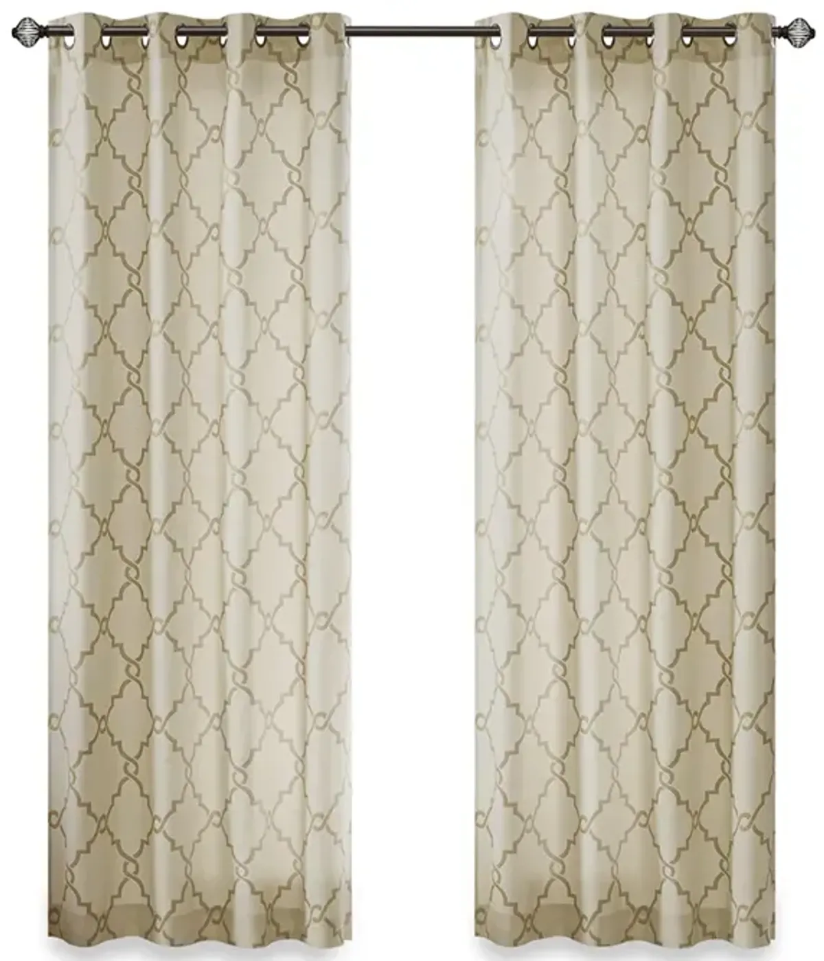 Madison Park Saratoga Beige/Gold Fretwork Print Grommet Top Window Curtain Panel