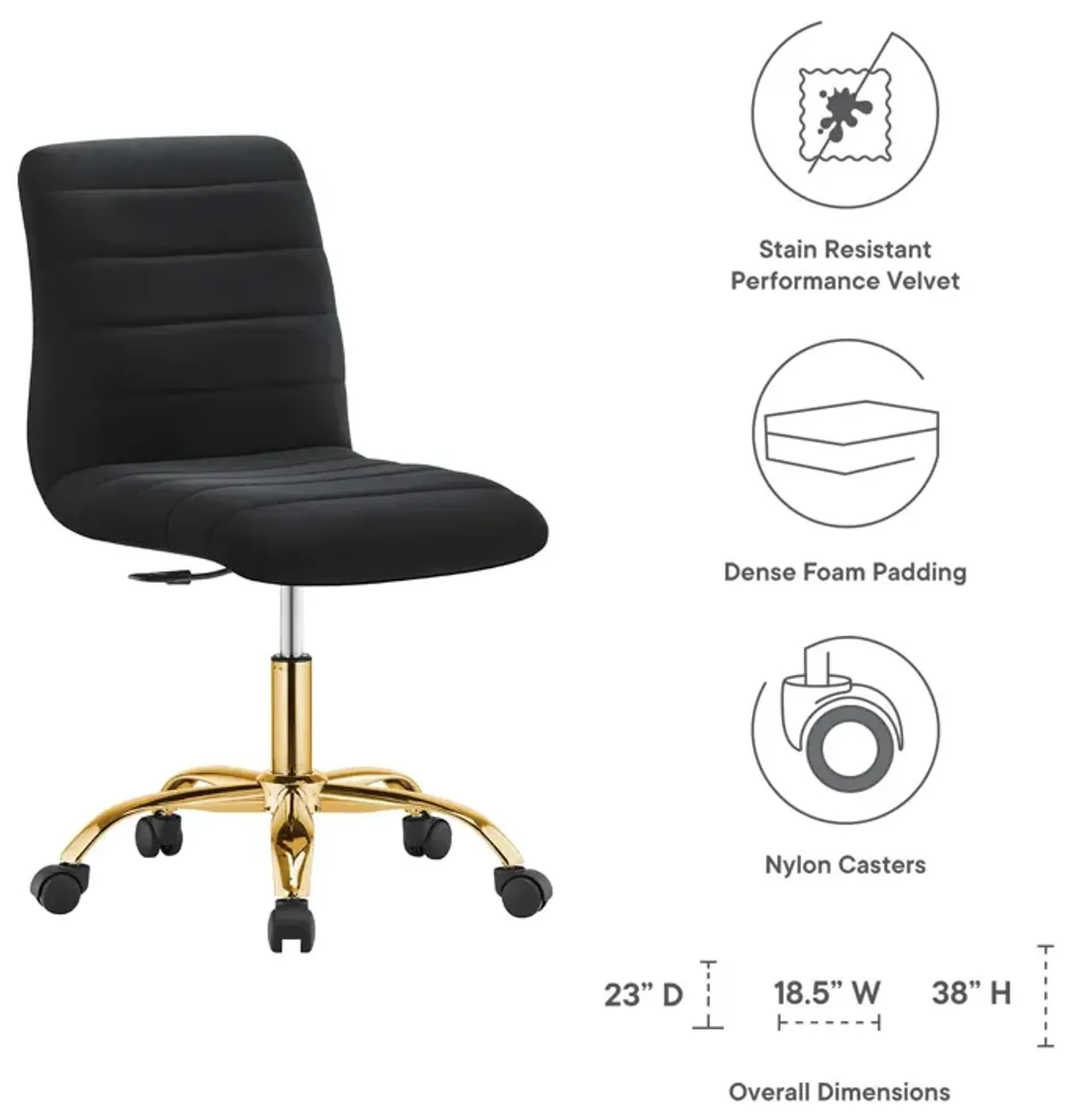 Ripple Armless Performance Velvet Office Chair