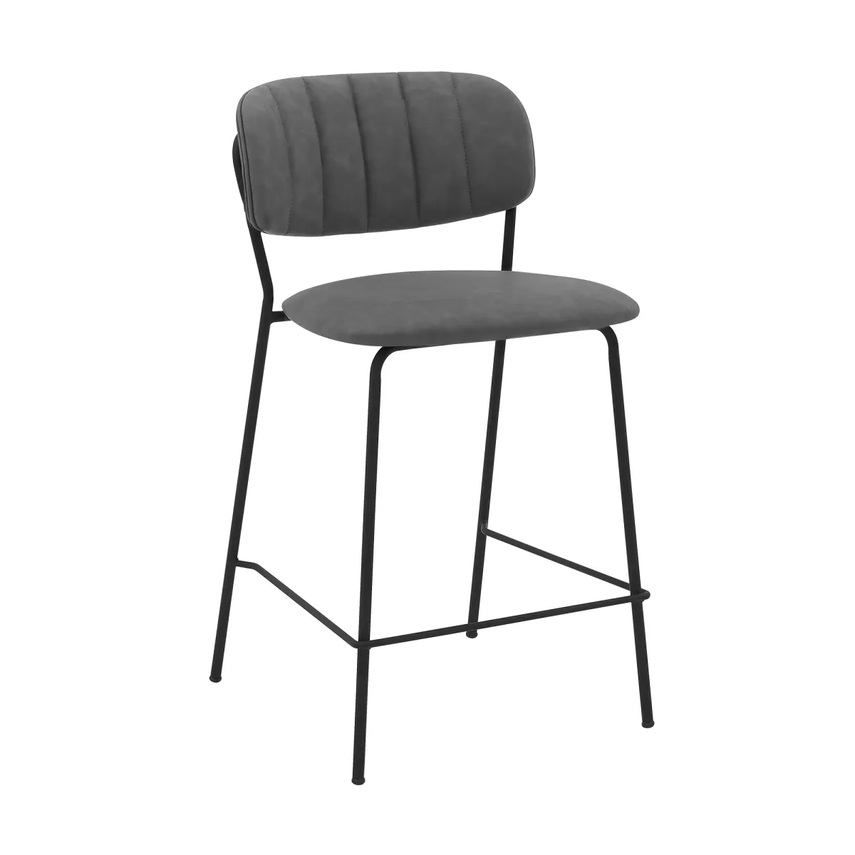 Carlo 26" Gray Faux Leather and Black Metal Counter Height Bar Stool