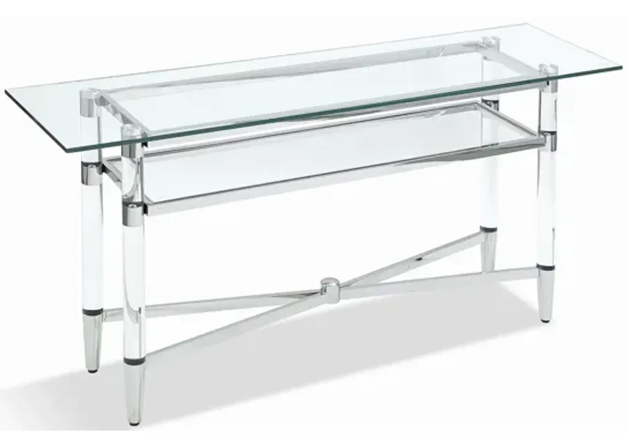 Marilyn Glass Top Dining Server in Polished Stainless Steel and Clear Acrylic