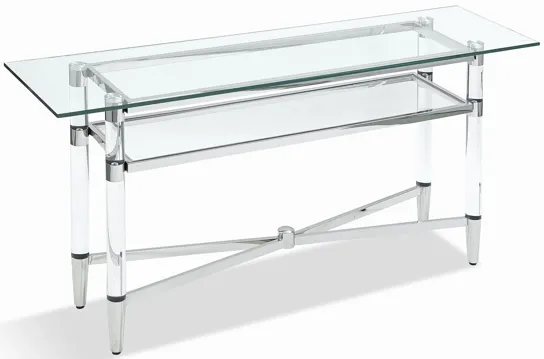 Marilyn Glass Top Dining Server in Polished Stainless Steel and Clear Acrylic