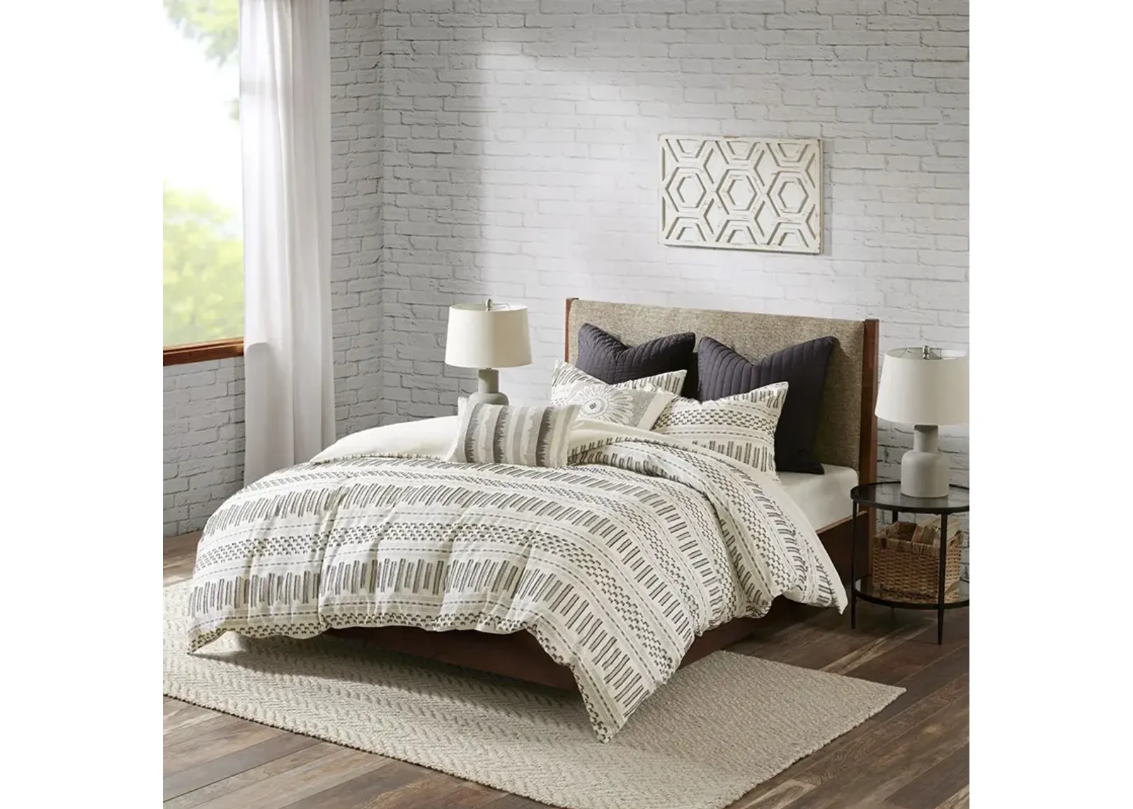 INK+IVY Rhea Ivory/Charcoal Cotton Jacquard Comforter Mini Set