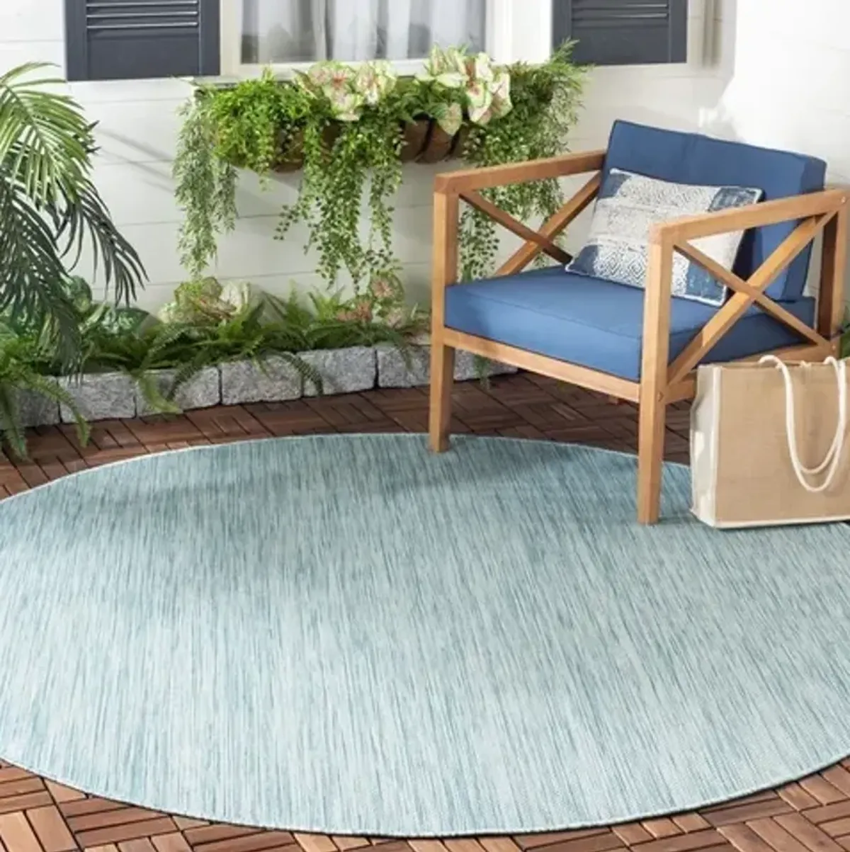 BEACH HOUSE Collection BHS218J-5R Aqua 5'-3" X 5'-3" Round