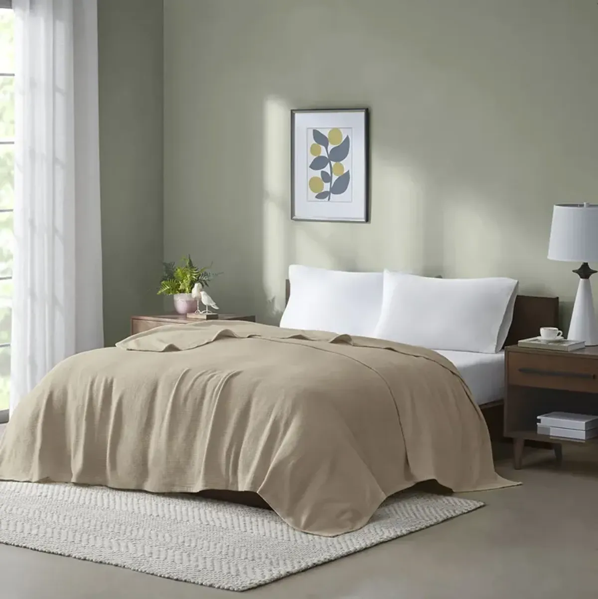 Madison Park Freshspun Basketweave Khaki Cotton Blanket