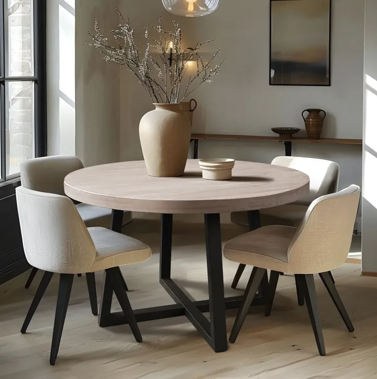 CH Wheat/Navy Reagan Round Dining Table